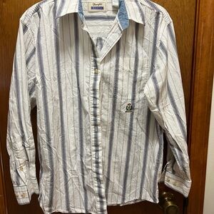 Wrangler Men's White and Blue Striped Button-Down Shirt